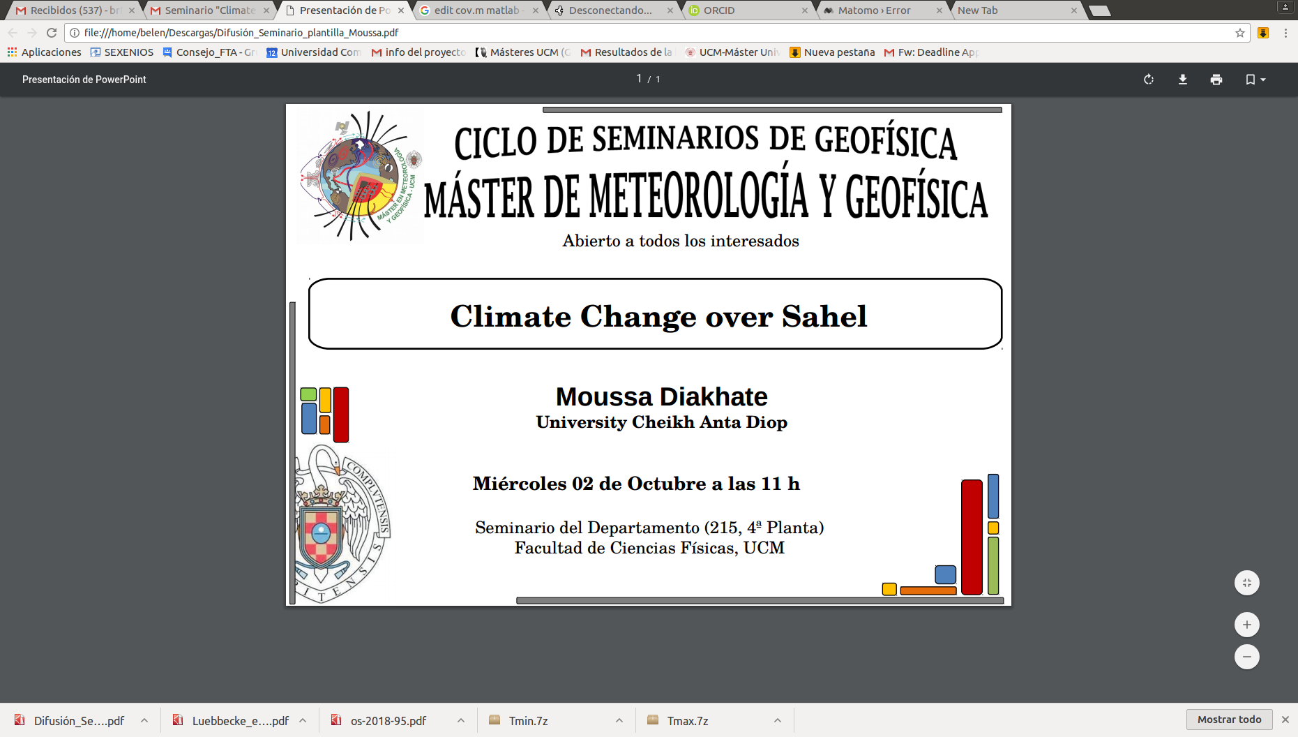 Charla sobre Cambio Climático en el Sahel. Dr. Moussa Diakhate